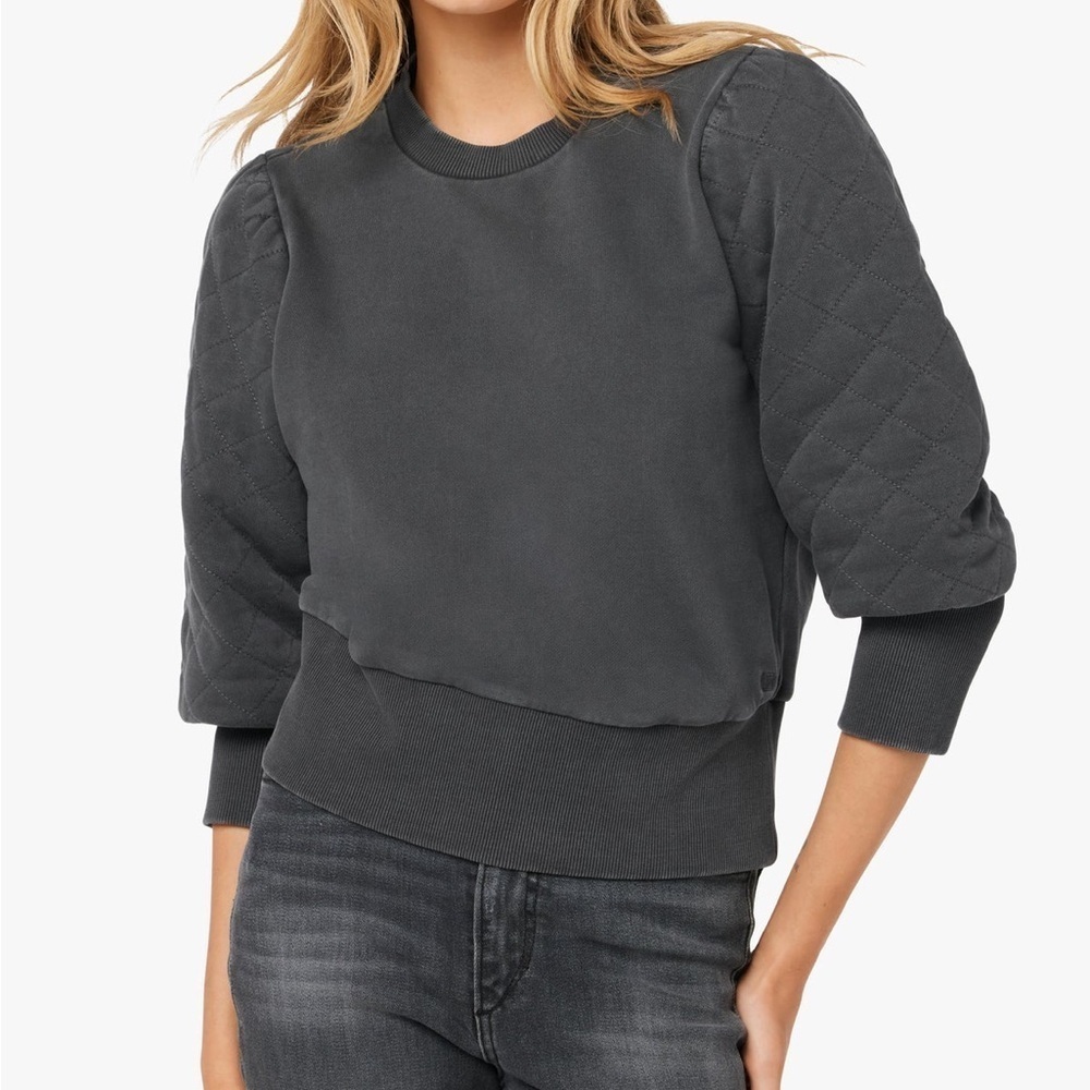 ANDREA'S LOOKBOOK X JOE'S JEANS DREW BLACK WASHED QUILTED PUFF SLEEVE SWEATSHIRT